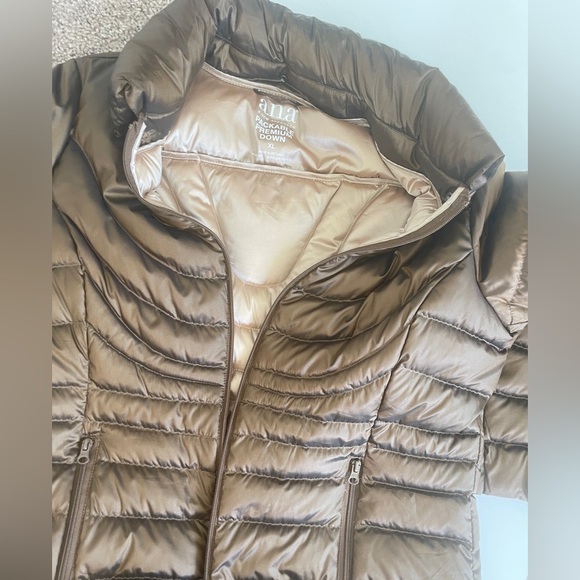 a.n.a Down Puffer Jacket Packable Hooded Bronze Brown Sz XL Winter Versatile - Picture 13 of 15